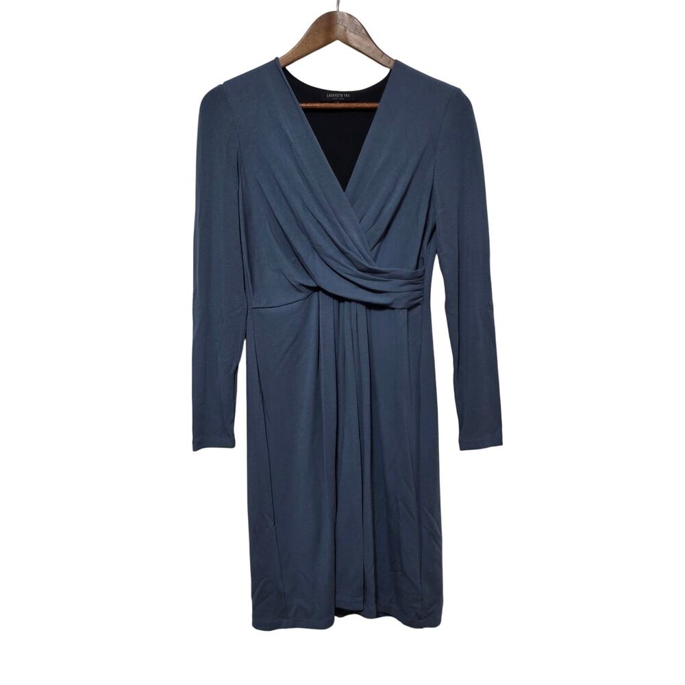 Lafayette 148 Faux Wrap Dress Women's Size S Slate Blue Cocktail Office Classic